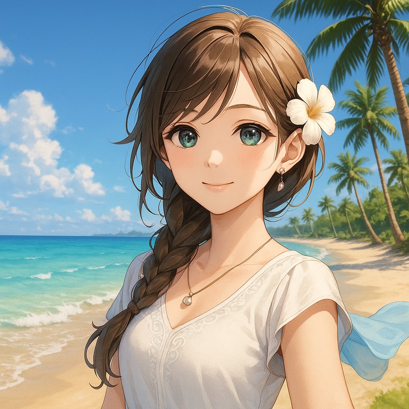 ビーチのAIイラスト|背景用プロンプト紹介