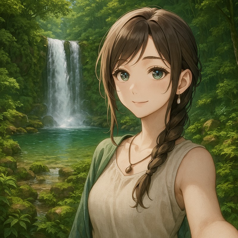 滝が見える景色のAIイラスト|背景用プロンプト紹介