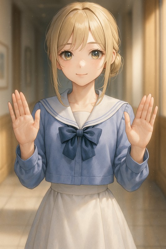 palms forward, elbows bentの美少女イラスト生成例|プロンプト紹介