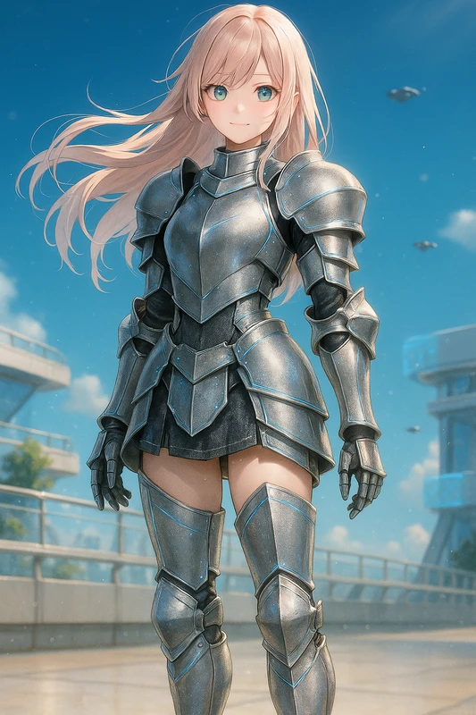 金属プレート系SF衣装のAIイラスト|SF服のプロンプト紹介