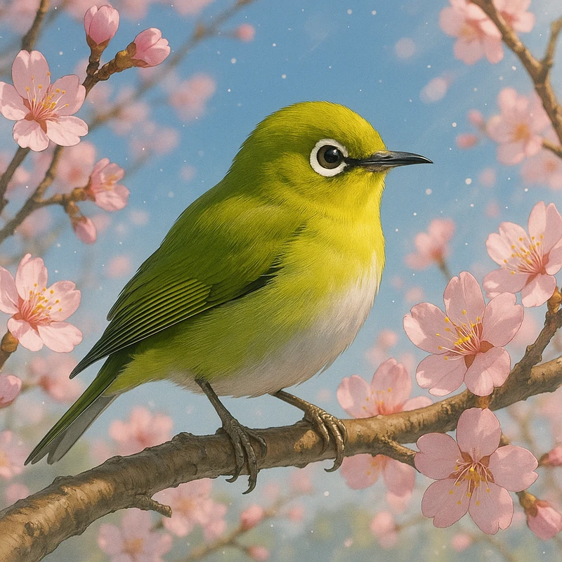 メジロ(鳥)のAIイラスト|プロンプト紹介