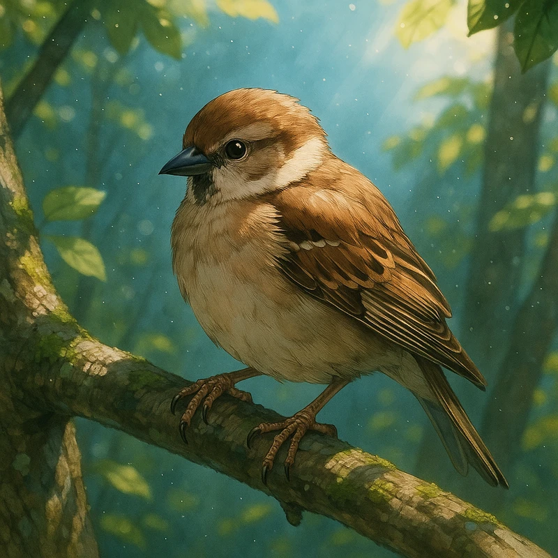 鳥が木に止まる動作のAIイラスト|プロンプト紹介