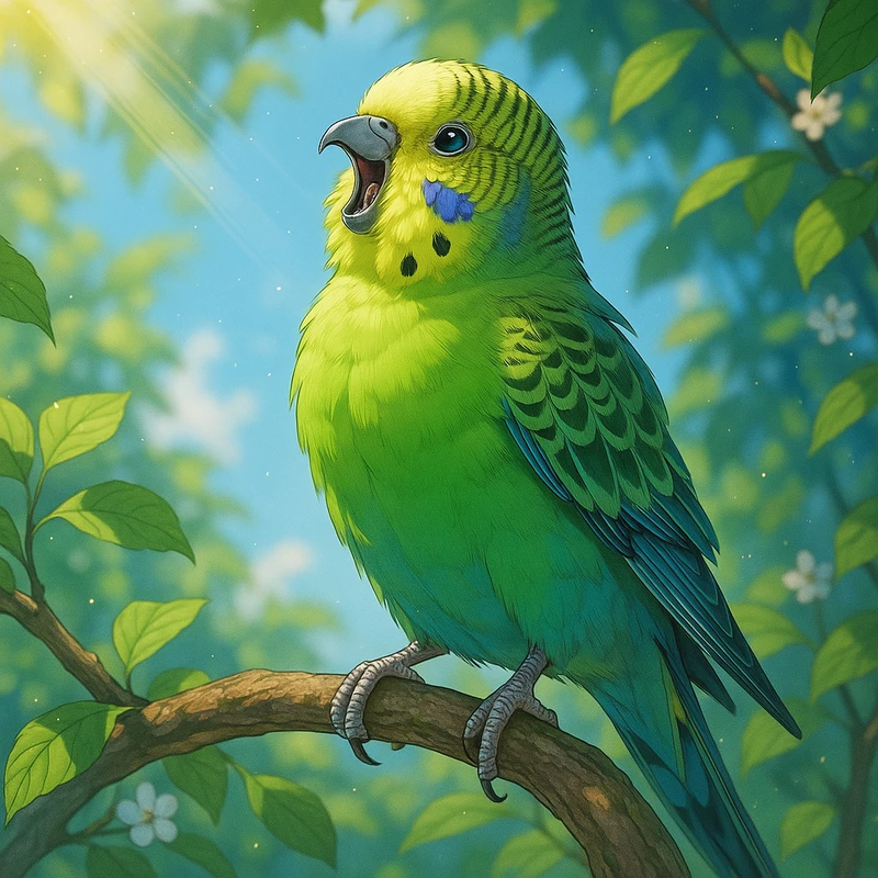 鳥が鳴いている動作のAIイラスト|プロンプト紹介