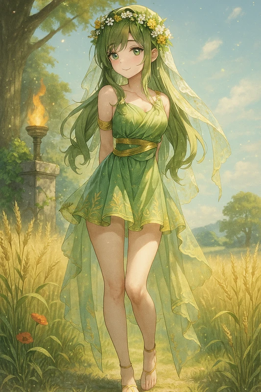 豊穣の女神デメテル風の美少女のAIイラスト（ChatGPT）