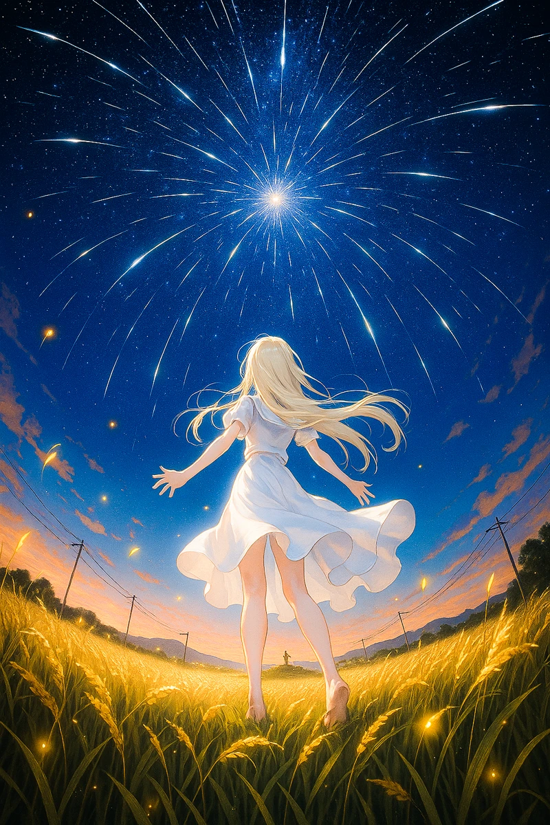 放射状に広がる流星群｜AI作例とプロンプト紹介