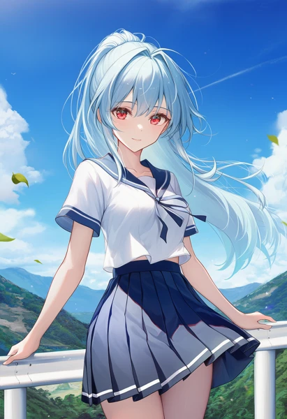 峠道に立つ美少女AIイラスト作例
