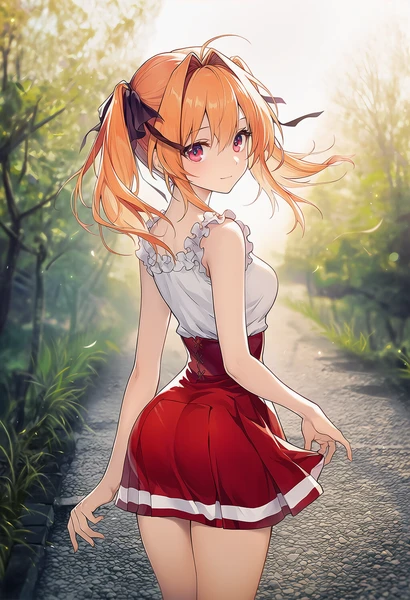 砂利の道に立つ美少女AIイラスト作例