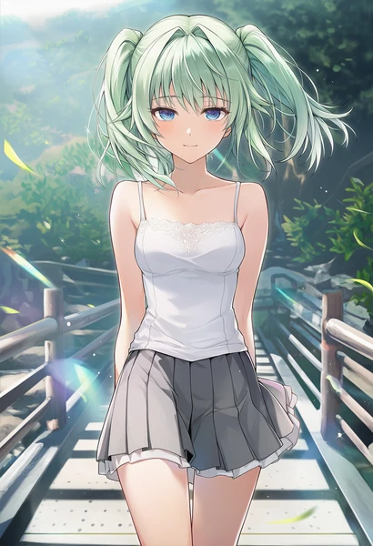 健康遊歩道に立つ美少女AIイラスト作例