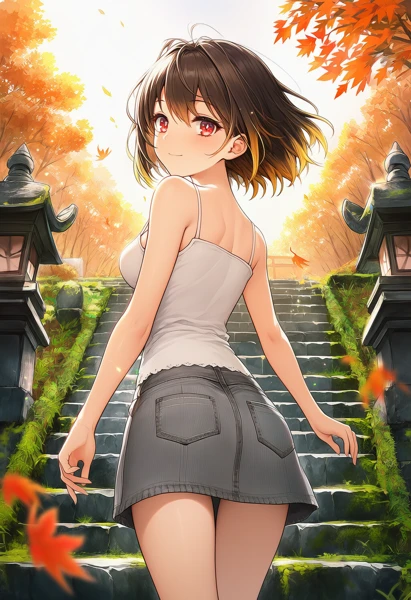 石段の道に立つ美少女AIイラスト作例