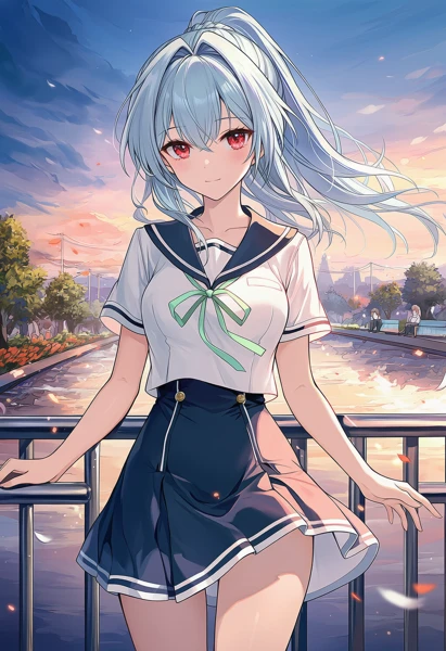 遊歩道に立つ美少女AIイラスト作例