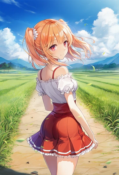 土の道に立つ美少女AIイラスト作例