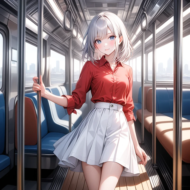Stable Diffusionで生成した電車内のAIイラスト作例
