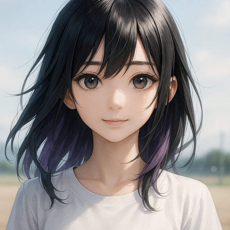 黒髪+紫インナー|髪色のプロンプト紹介
