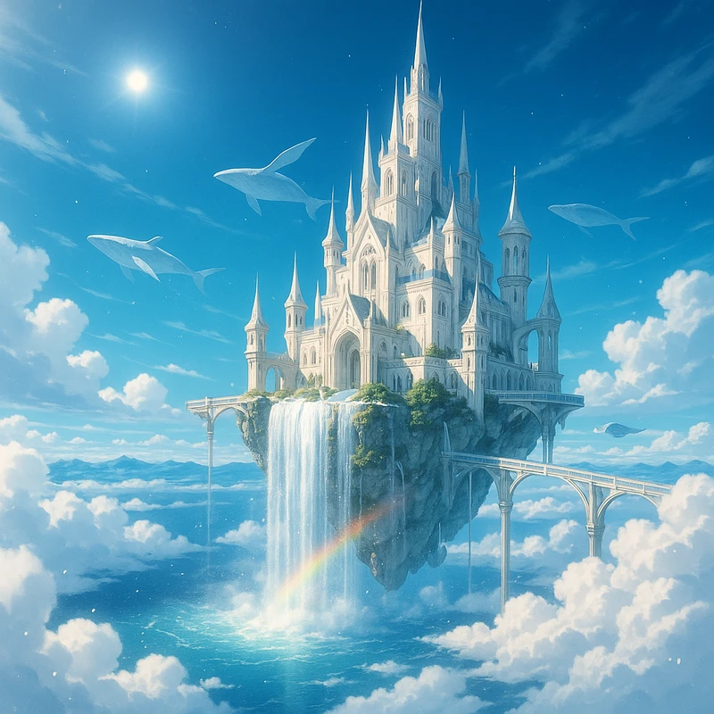 ファンタジー空中城のプロンプト紹介｜AIイラスト