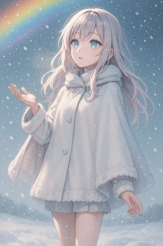 虹 × 雪を再現したAIイラスト|天気・天候のプロンプト紹介
