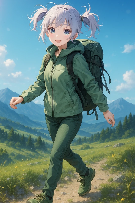 セージグリーンのワントーンアウトドア系|山ガールのプロンプト紹介