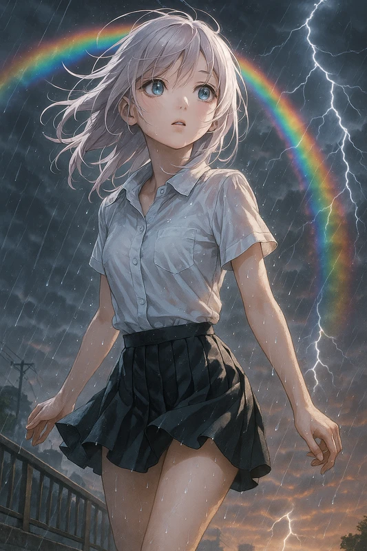 ダイナミック空 × 虹を再現したAIイラスト|天気・天候のプロンプト紹介