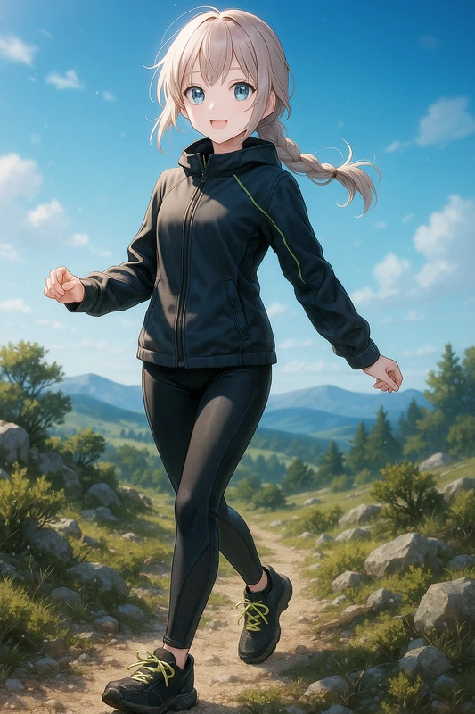 チャコール×ネオングリーンテック|山ガールのプロンプト紹介