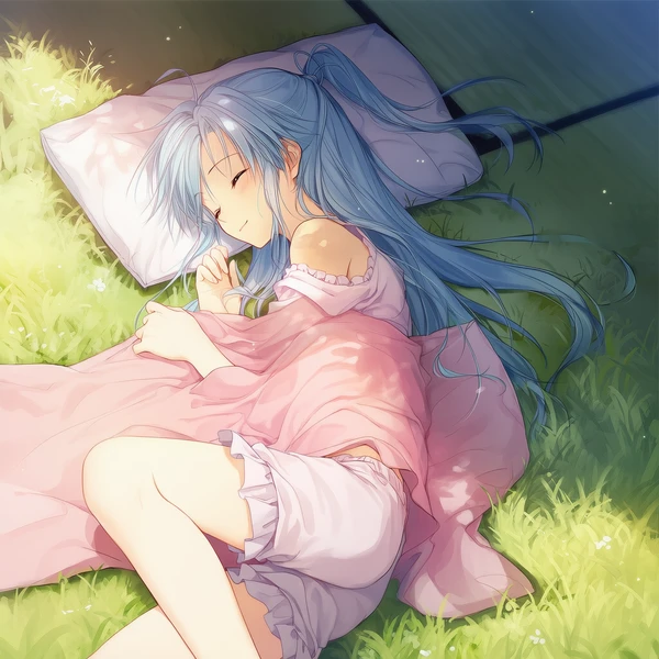 ブランケットをかけて寝るAI美少女イラスト|プロンプト紹介