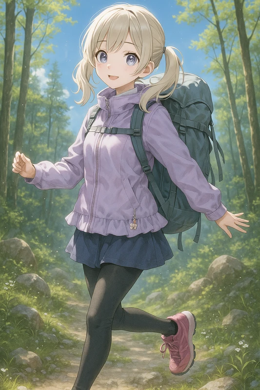 ラベンダー×フリルスカートのフェミニン|山ガールのプロンプト紹介