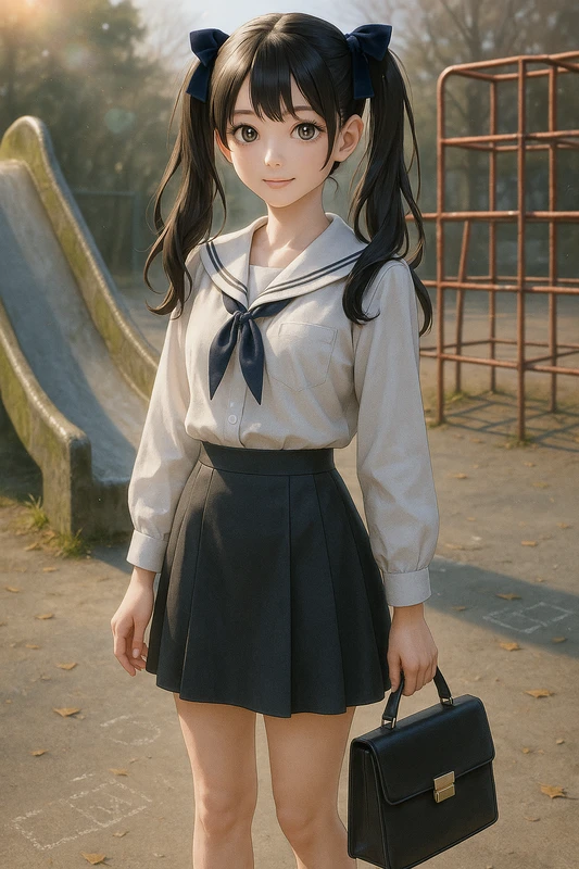 白セーラーブラウス+ダークグレー台形スカート|昭和レトロ女子AIプロンプト