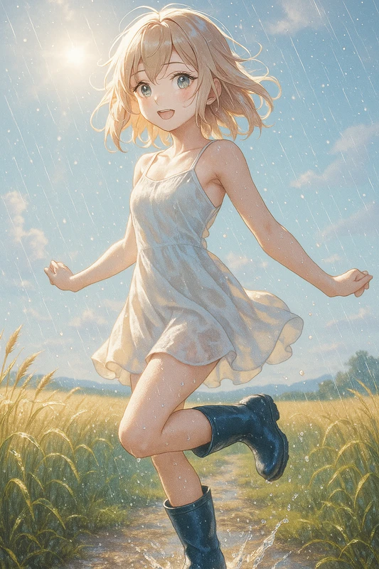 にわか雨を再現したAIイラスト|天候のプロンプト紹介