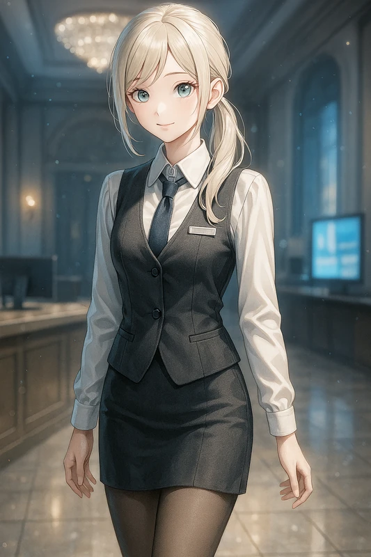 事務服とストッキングを合わせたAIイラスト作例