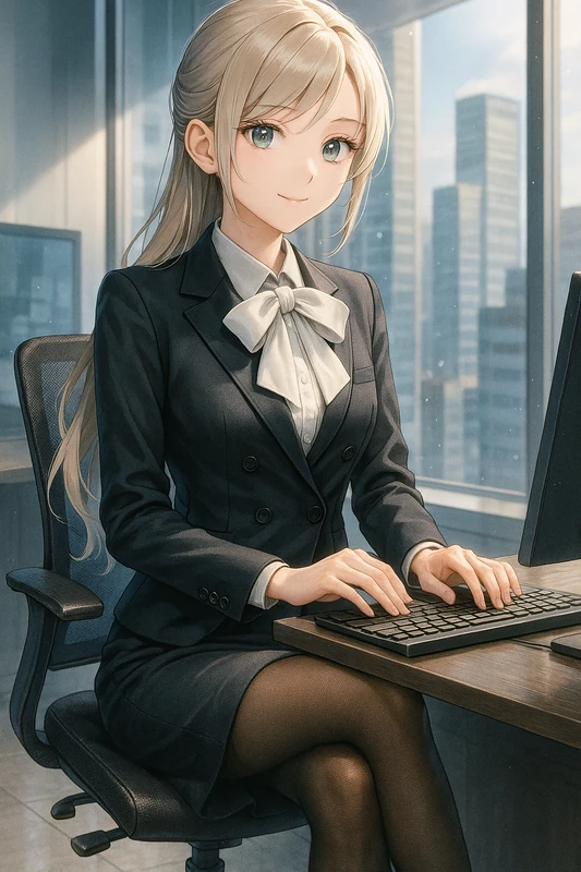 OL服とストッキングを合わせたAIイラスト作例