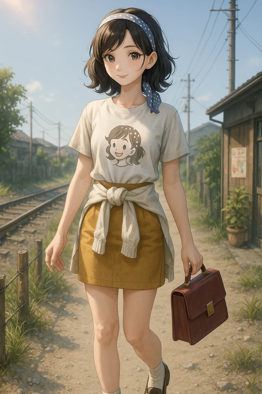 キャラT+マスタードタイトスカート|昭和レトロ女子AIプロンプト