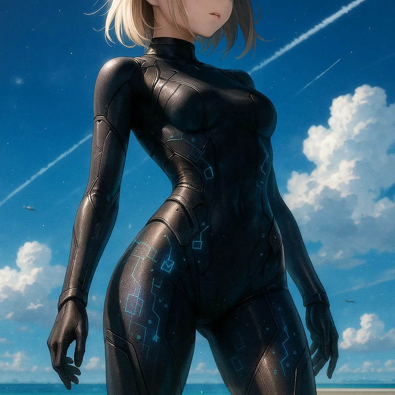 ホログラム投影機を装着したSF服|プロンプト紹介