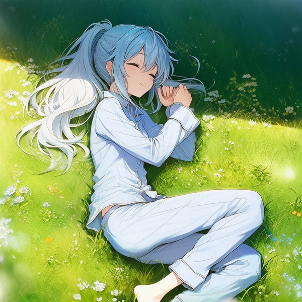 NovelAIで生成した寝ている美少女のAIイラスト作例
