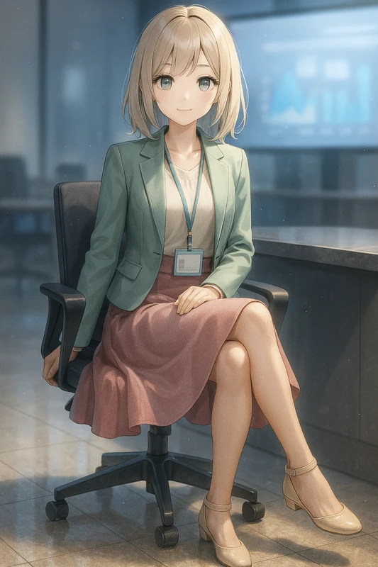 OL服とパンプスを合わせたコーデのAIイラスト作例