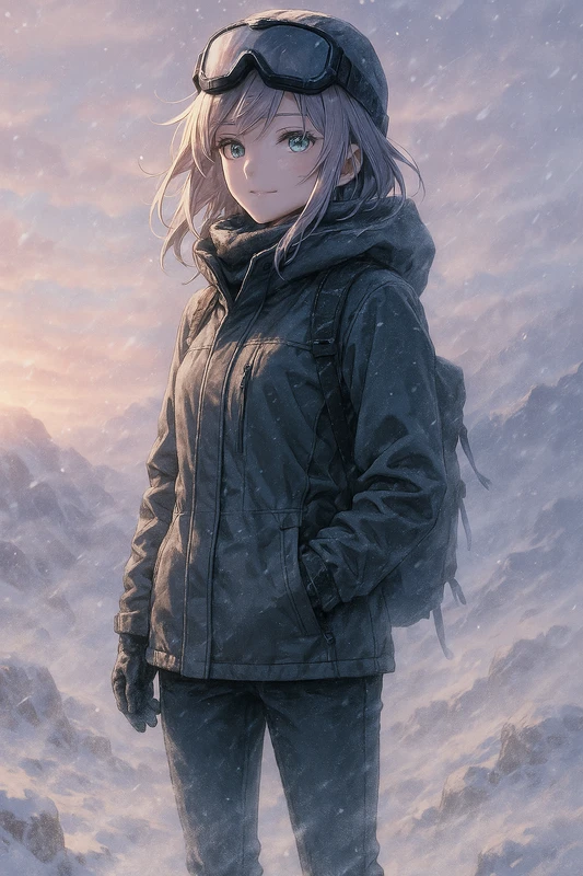 夜明け × 吹雪を再現したAIイラスト|天気・天候のプロンプト紹介