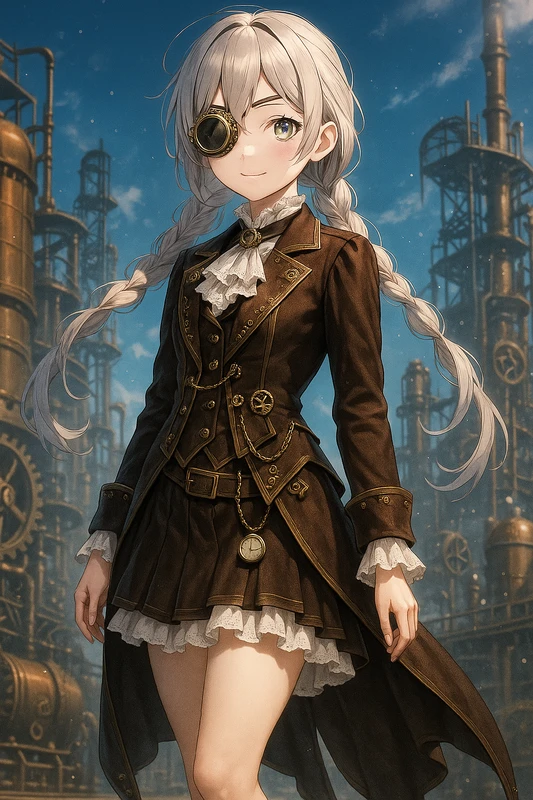 歯車・真鍮装飾のクラシカル服のAIイラスト|SF服のプロンプト紹介