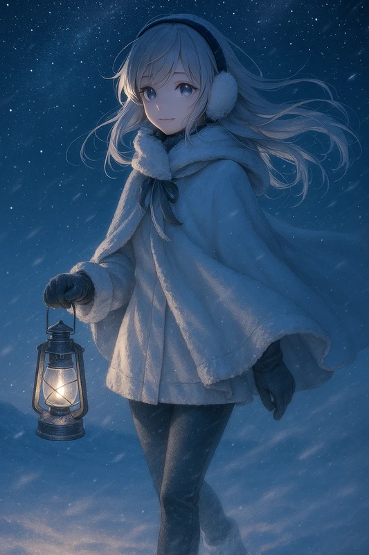 星空 × 吹雪を再現したAIイラスト|天気・天候のプロンプト紹介