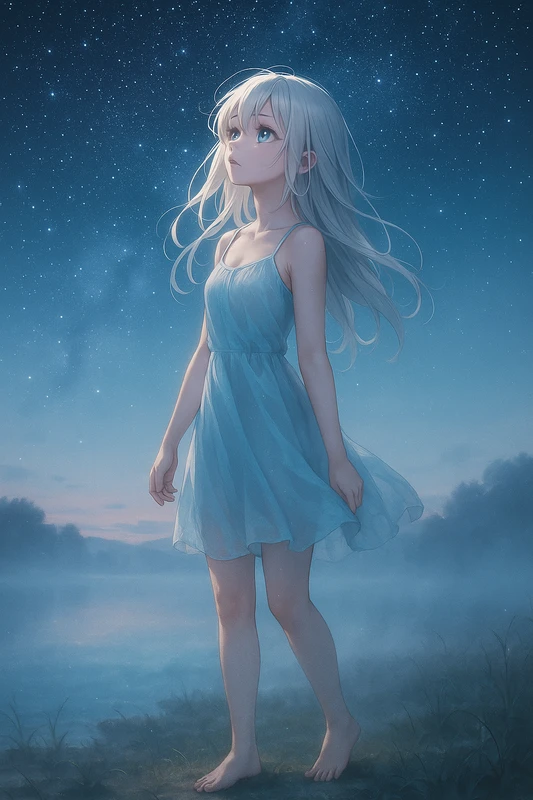 星空 × 朝もやを再現したAIイラスト|天気・天候のプロンプト紹介