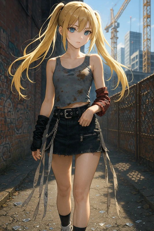 ペイントタンク×黒デニム|パンクファッションのプロンプト
