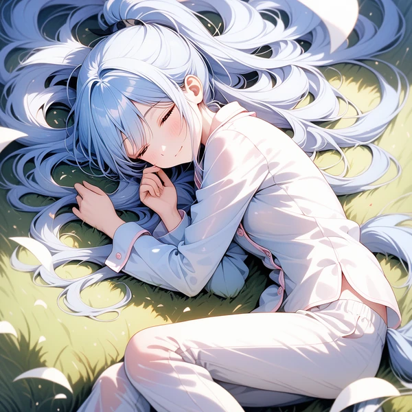Stable Diffusionで生成した寝ている美少女のAIイラスト作例