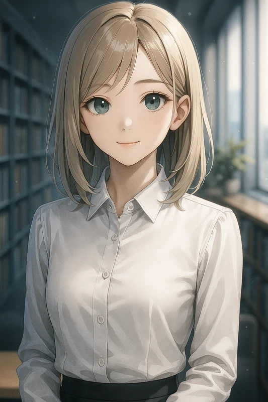 ナイロン生地のブラウスのOL服のAIイラスト作例
