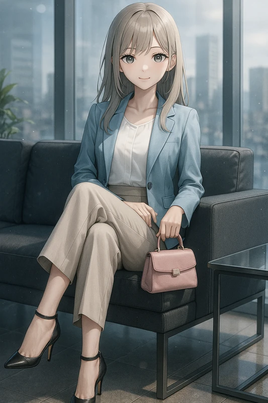 OL服とハイヒールのコーデのAIイラスト作例