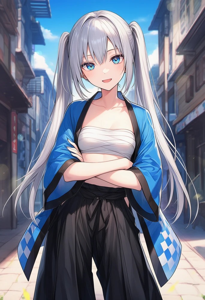はっぴ、さらし、ワイドパンツ｜AIプロンプト