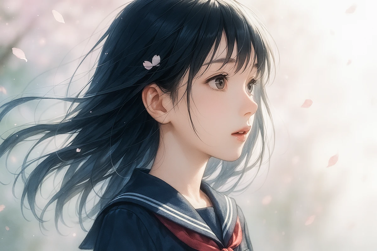 美少女の横顔(肩から上の構図)のAIイラスト作例|プロンプト・テクニック