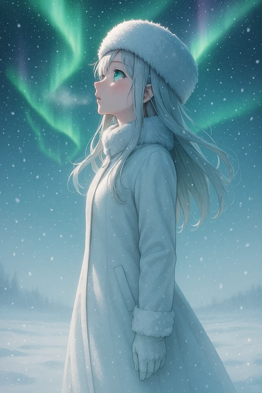 オーロラ × 雪を再現したAIイラスト|天気・天候のプロンプト紹介