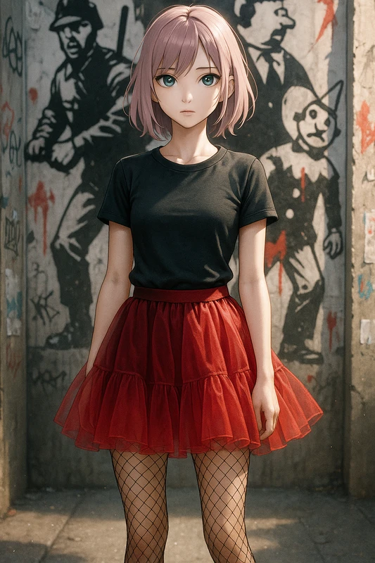パンクガールのチュールスカート|パンクファッションのプロンプト