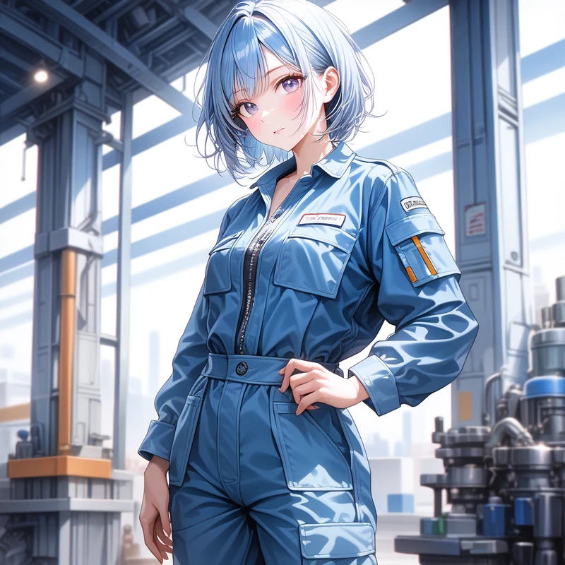 Stable Diffusionで生成した作業着の美少女イラスト作例