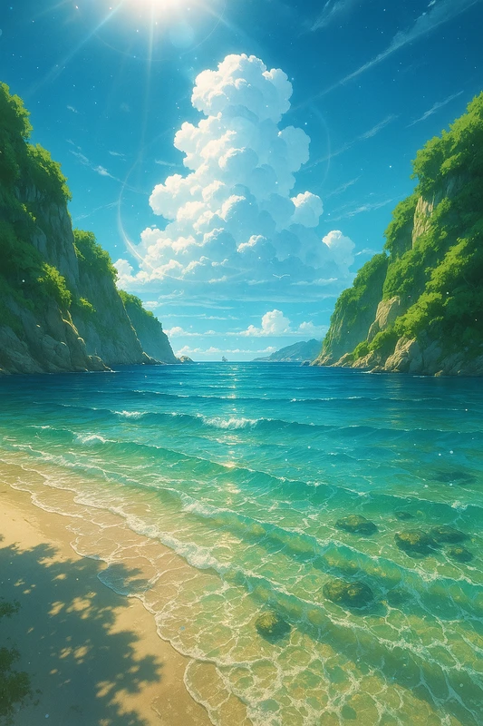 海と入江の風景のAIイラスト作例