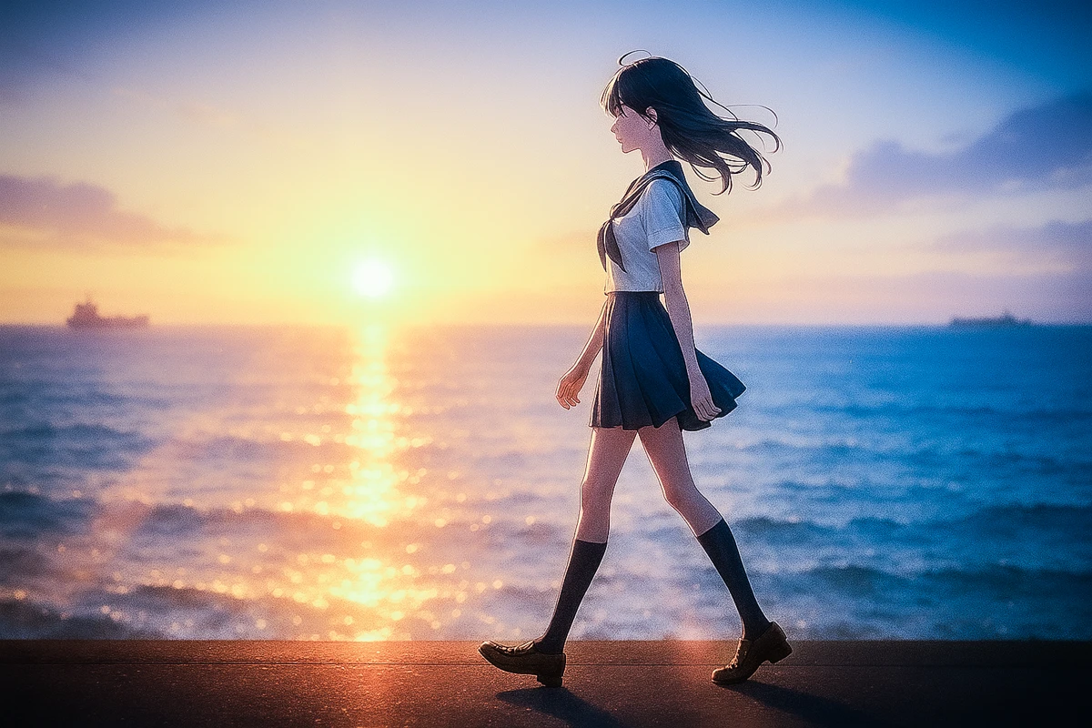 美少女の横顔(全身構図)のAIイラスト作例|プロンプト・テクニック
