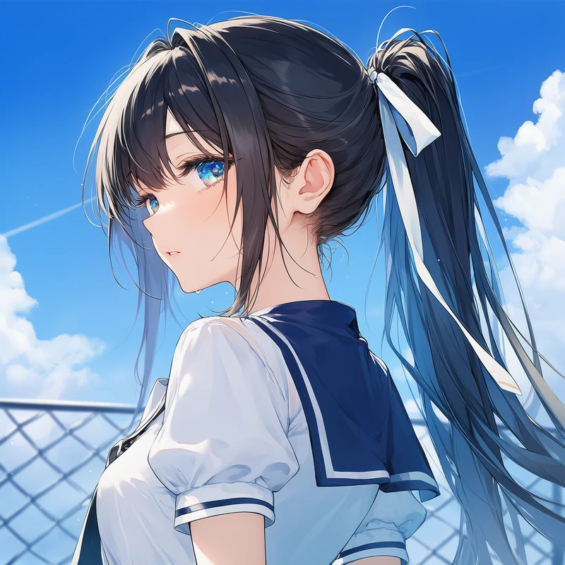 画像AIでやや斜め後ろからの横顔を再現したイラスト作例