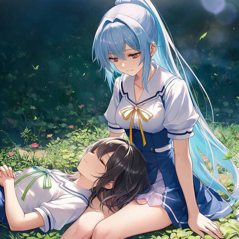 膝枕で寝るAI美少女イラスト|プロンプト紹介