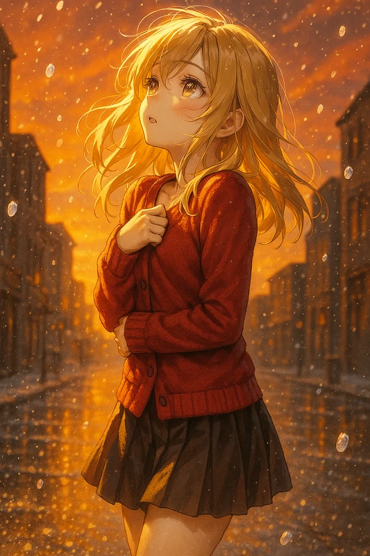 雹嵐 × 夕焼けを再現したAIイラスト|天気・天候のプロンプト紹介